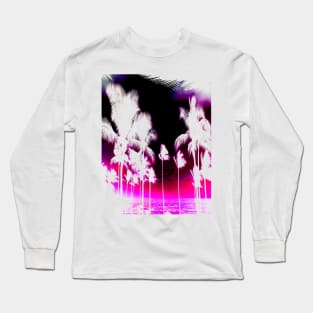 Pink Beach Exotic Palm Trees Abstract Designer Long Sleeve T-Shirt